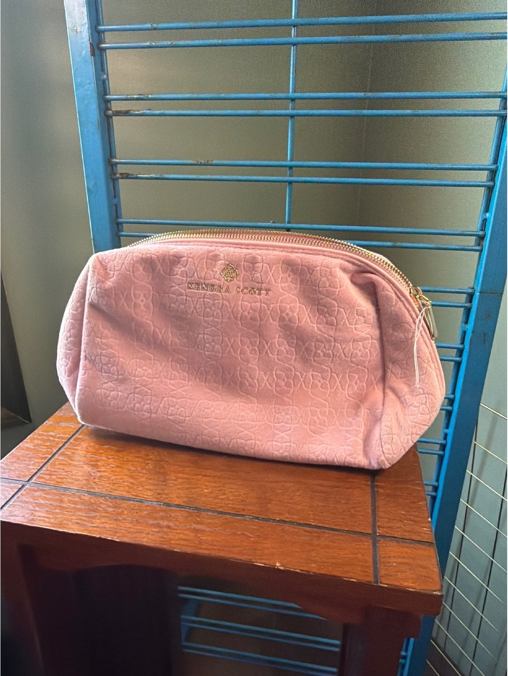 Kendra Scott Pink Embossed Leather Cosmetic Bag